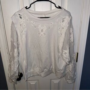 Anthropologie White Lace Detail Sweatshirt